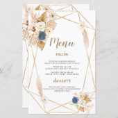 Elégant bleu bleu blanc Pêche Rose menu Mariage (Devant / Derrière)