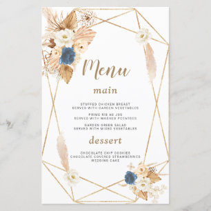 Elégant bleu bleu blanc Pêche Rose menu Mariage
