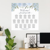 Élégant bleu bleu bleu floral 16 Tableau Sièges (Bureau à domicile)