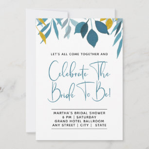 Elégant Bleu Botanique Douche nuptiale Invitation