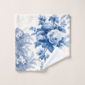 Élégant bleu chic et blanc Vintage floral (Gant de toilette)