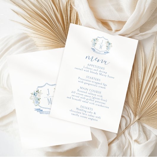 Elégant bleu clair Floral Bohemian Mariage Menu