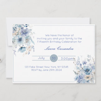 Elégant bleu clair Floral Invitation