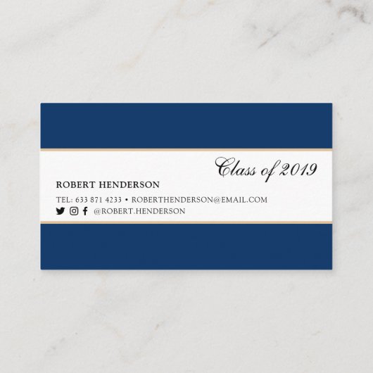 Élégant bleu classique insérer carte nom de gradua (Dos)