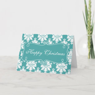 Elégant bleu Damask Bonne Carte de voeux de Noël
