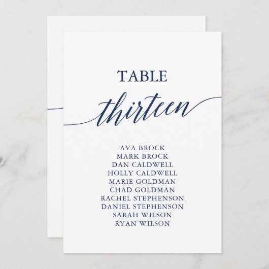 Élégant bleu de la marine Numéro de table 13 Table (Devant / Derrière)