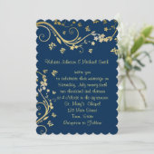 Elégant, Bleu de marine, Huile d'or, Faire-part de (Debout devant)