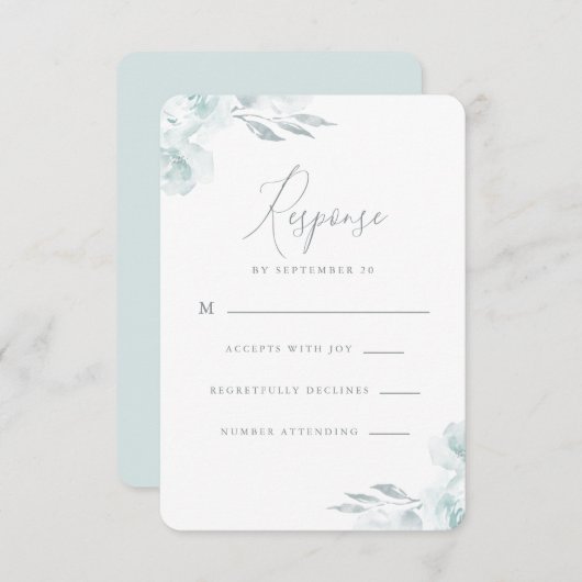 Elégant bleu Dusty Aquarelle Floral Mariage Rsvp (Devant / Derrière)