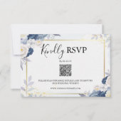 Elégant bleu Dusty et or Floral Rsvp Qr Code (Devant)
