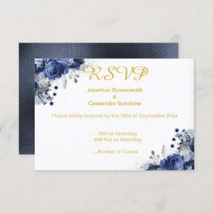 ÉLÉGANT BLEU EMBOSSÉ ROSE RSVP INVITATION
