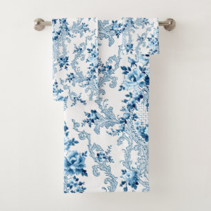 Elégant bleu et blanc Rococo Floral