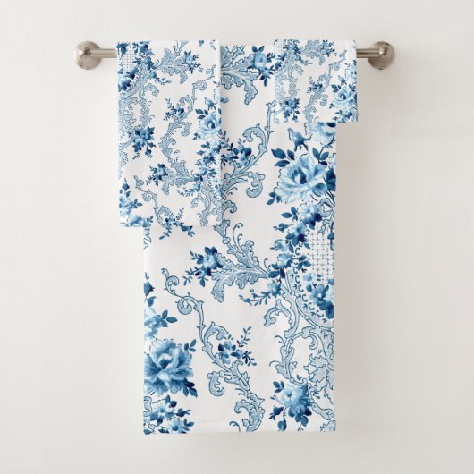 Elégant bleu et blanc Rococo Floral (En situation)