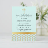 Elegant Bleu et Or Bébé Christening Invitation (Debout devant)