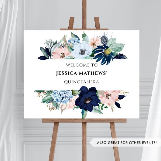 Elégant bleu et rose corail floral, Affiche de bie