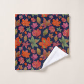 Elégant bleu et rouge automne feuille automne moti (Gant de toilette)