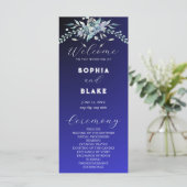 Élégant bleu et vert Floral Blue Wedding Programme (Debout devant)