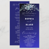 Élégant bleu et vert Floral Blue Wedding Programme (Devant / Derrière)