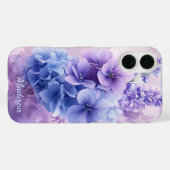 Élégant bleu et violet floral iPhone 16 Coque (Verso (horizontal))