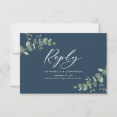 Elégant bleu Eucalyptus Verdure Mariage RSVP (Devant)