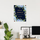 Élégant Bleu fleurs Affiche de bienvenue de la ret (Bureau à domicile)