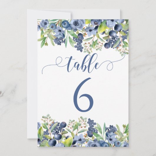 Elégant bleu fleurs numéros de table mariage (Devant)