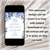 Elégant bleu floral 70e anniversaire Invitation