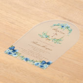 Elégant bleu Floral Cross Baptism Invitation (Poser)