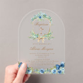 Elégant bleu Floral Cross Baptism Invitation (In situ (ordinateur de poche))