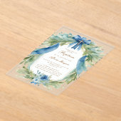 Elégant bleu Floral Cross Baptism Invitation (Poser)