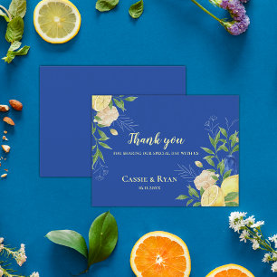 Elégant bleu Floral Lemon Mariage Merci Cartes