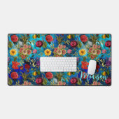 Élégant bleu Floral patron monogramme (Clavier et souris)