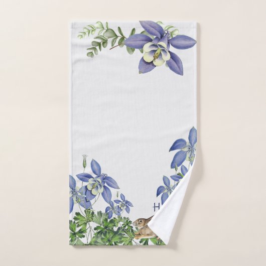 Elégant bleu Floral Rabbit Aquarelle Mignonne Lapi (Serviette à main)