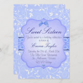 Élégant bleu floral sucré16 Invitation d'anniversa (Devant / Derrière)