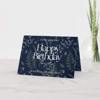 Elégant bleu foncé Lily de la vallée Carte d'anniv