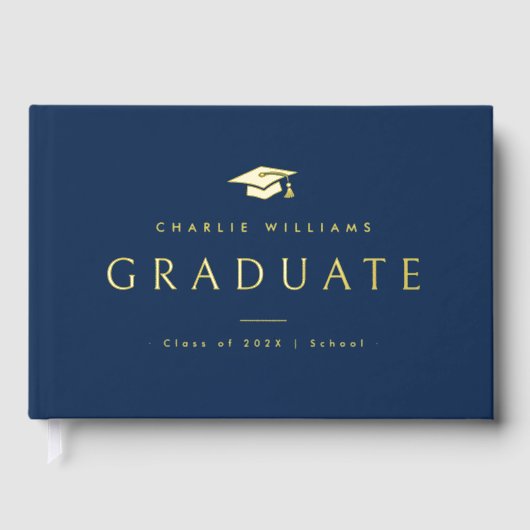 Élégant bleu foncé nom de diplômé (Recto)