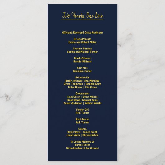 Élégant bleu foncé & or Programme de mariage class (Dos)