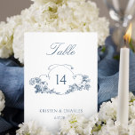 Élégant bleu Français Floral Crest Numéro de table<br><div class="desc">Elégante crête florale bleu poussiéreuse ornée adaptée de la gravure française classique du 18ème siècle avec champs de texte pour la personnalisation.</div>