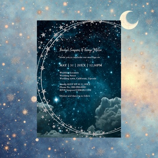 élégant bleu galaxie ciel mariage carte plat