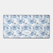 Élégant bleu gravé Nom floral / Monogramme (Recto)