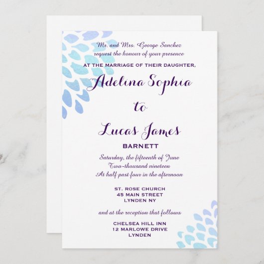 Elégant bleu Hydrangea Faire-part de mariage forme (Devant / Derrière)