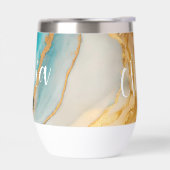 Élégant Bleu Marbre Or Nom personnalisé (Gauche)