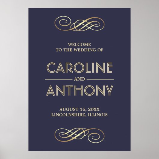 Elégant bleu marine | Affiche de bienvenue Mariage (Devant)