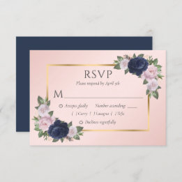 Elégant bleu marine Blush Gold Wedding Cartes RSVP