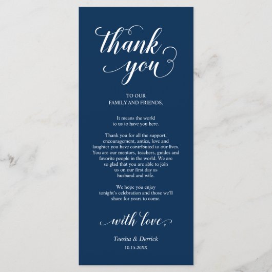 Elégant bleu marine, Carte de remerciements de rég (Devant)