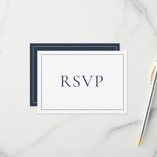 Élégant bleu marine Classic Script RSVP (Devant/Arrière en situation)