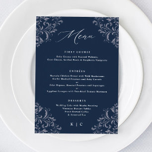 Elégant bleu marine Classic Vintage Wedding Menu