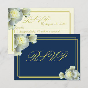 Elégant bleu marine Roses blanches Carte RSVP mini