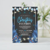 Elégant Bleu & Noir Fête de Noël Invitations (Debout devant)