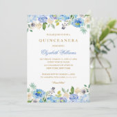 Elégant bleu or Floral Quinceanera Invitation (Debout devant)