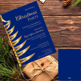 Elégant Bleu & Or Noël Party Invitation